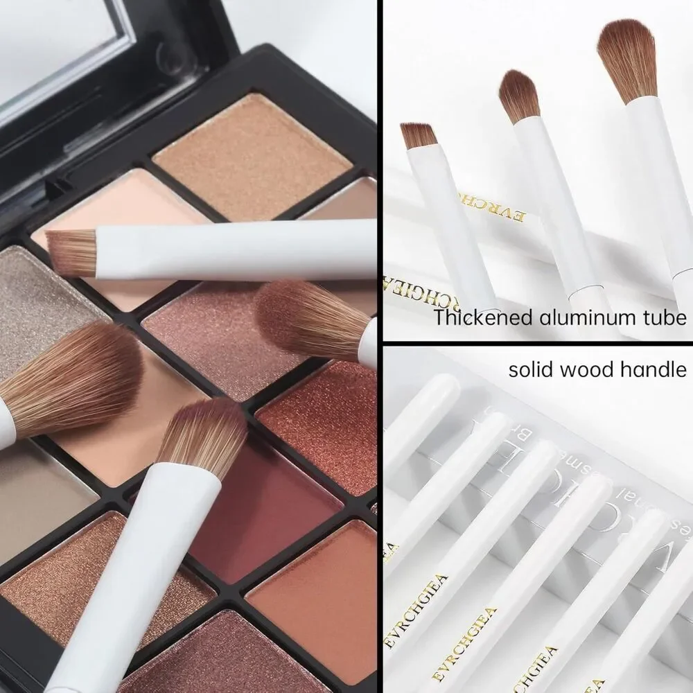 6 Pcs White Professional Blending Soft Hairs Eye Makeup Brush Set & Wood Handle